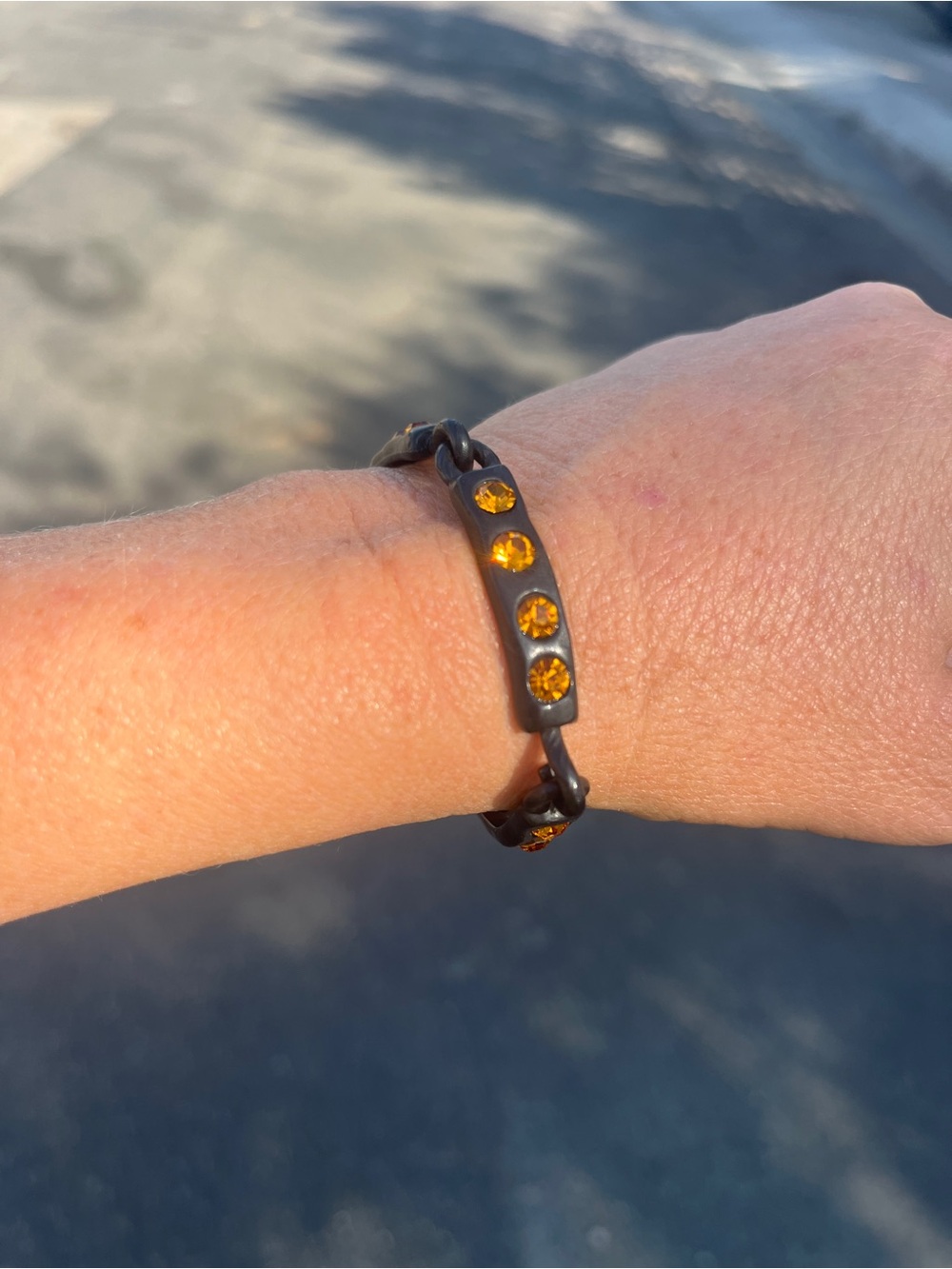 Todd Oldham 1 of a kind Black Link Bracelet with Orange Crystal Accents